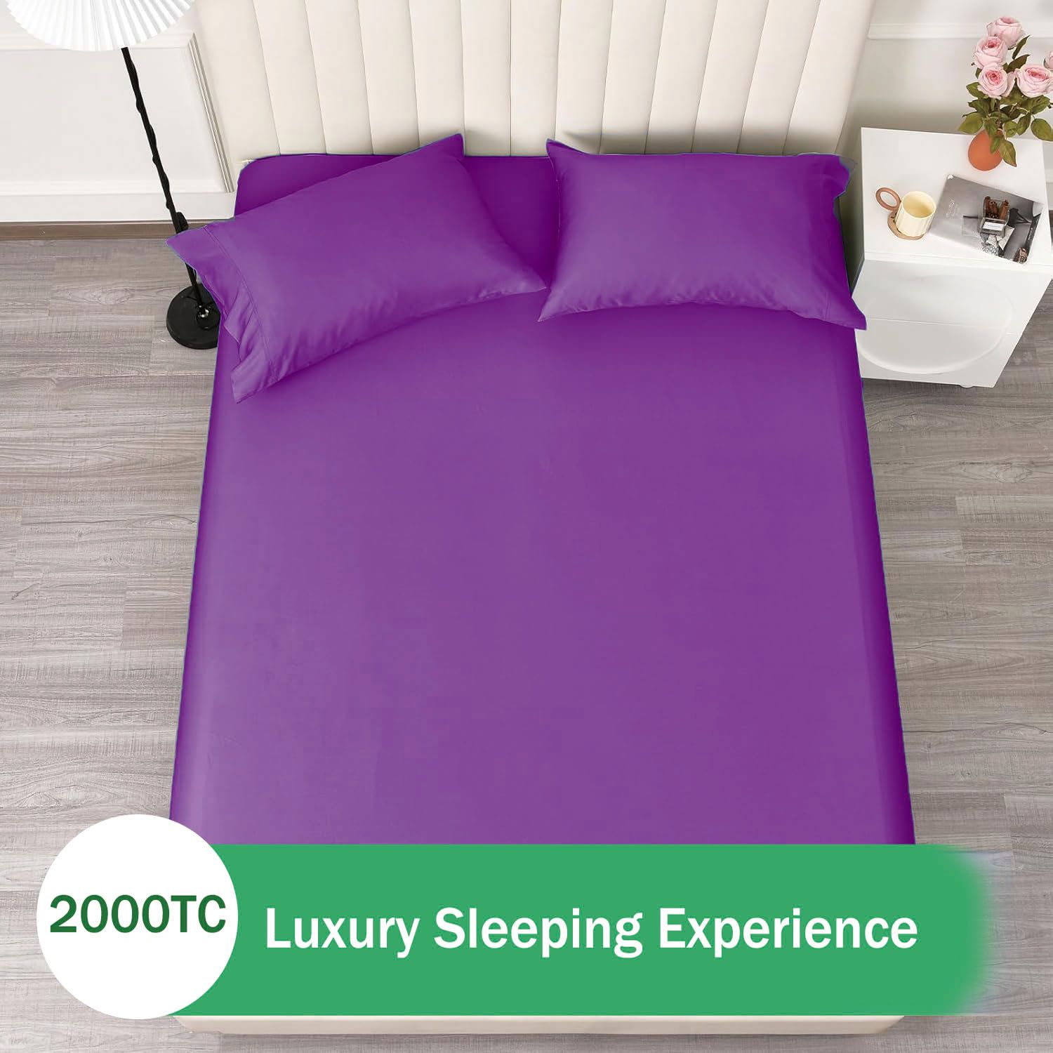 3 Piece Fitted Sheet Set- Fitted Sheet & Pillowcases -Breathable Bedding - Wrinkle, Fade, Stain Resistant- 40cm Deep Pocket Fitted Bed Sheet Set(Purple,King)