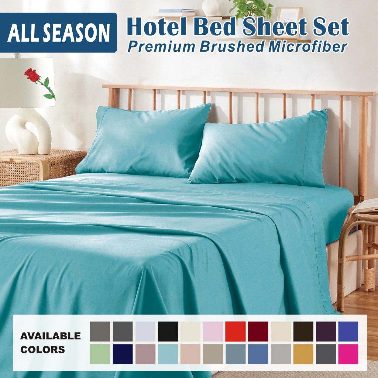 4 Piece Bed Sheet Set- Bedding Sheets & Pillowcases -Breathable Bedding - Wrinkle, Fade, Stain Resistant-Deep Pocket Flat Fitted Bed Sheet Set(Ice Blue,King)