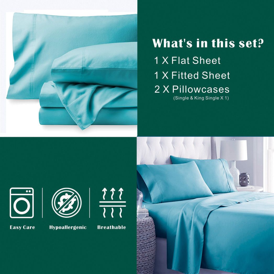 4 Piece Bed Sheet Set- Bedding Sheets & Pillowcases -Breathable Bedding - Wrinkle, Fade, Stain Resistant-Deep Pocket Flat Fitted Bed Sheet Set(Ice Blue,King)