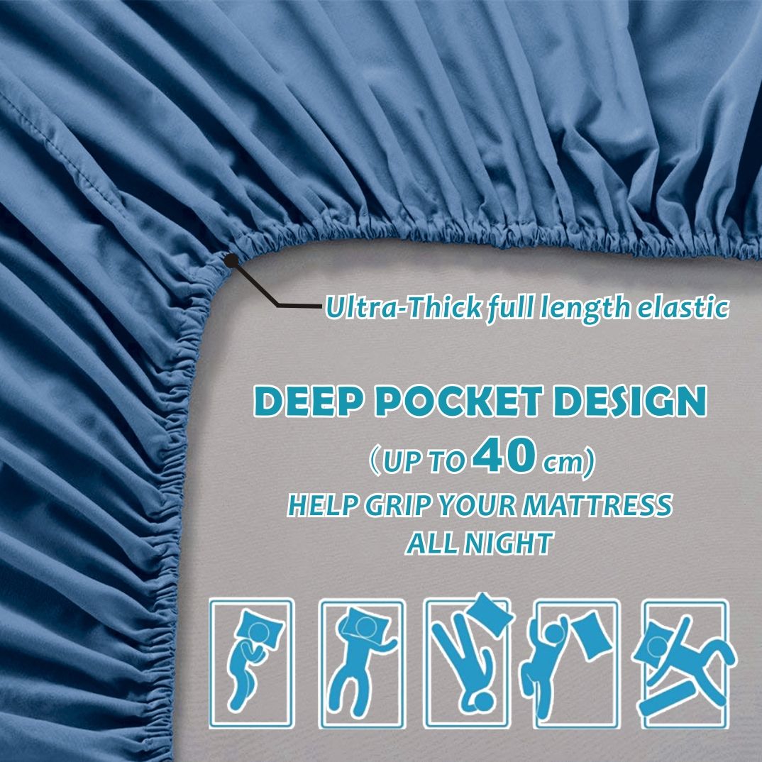 4 Piece Bed Sheet Set- Bedding Sheets & Pillowcases -Breathable Bedding - Wrinkle, Fade, Stain Resistant-Deep Pocket Flat Fitted Bed Sheet Set(Ocean,King)