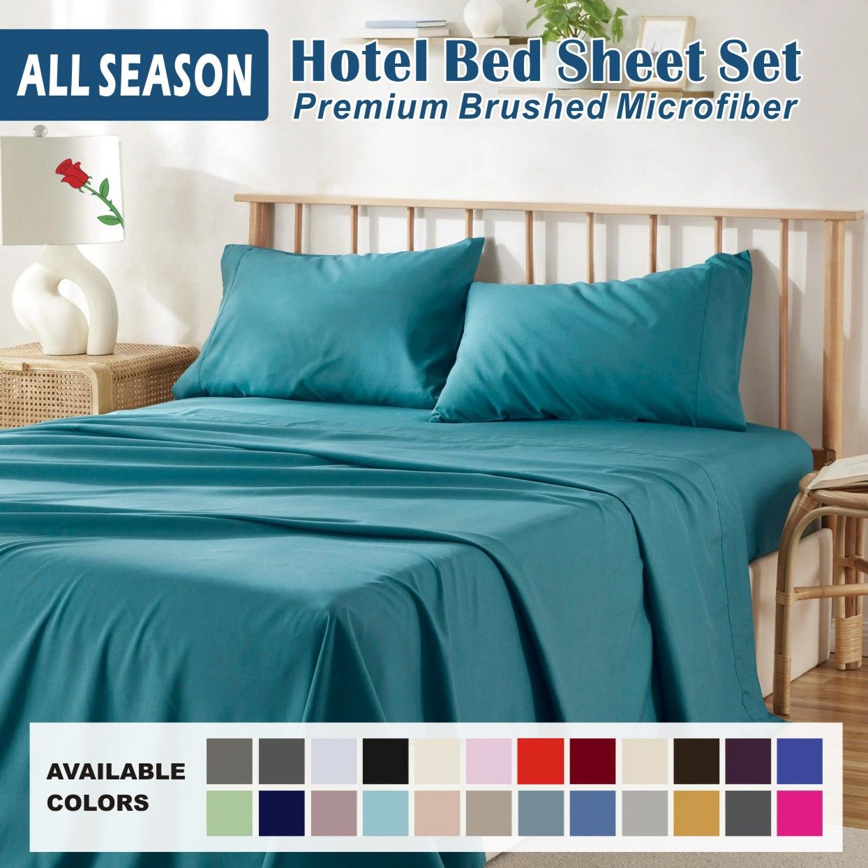 4 Piece Bed Sheet Set- Bedding Sheets & Pillowcases -Breathable Bedding - Wrinkle, Fade, Stain Resistant-Deep Pocket Flat Fitted Bed Sheet Set(Biscay blue,King)