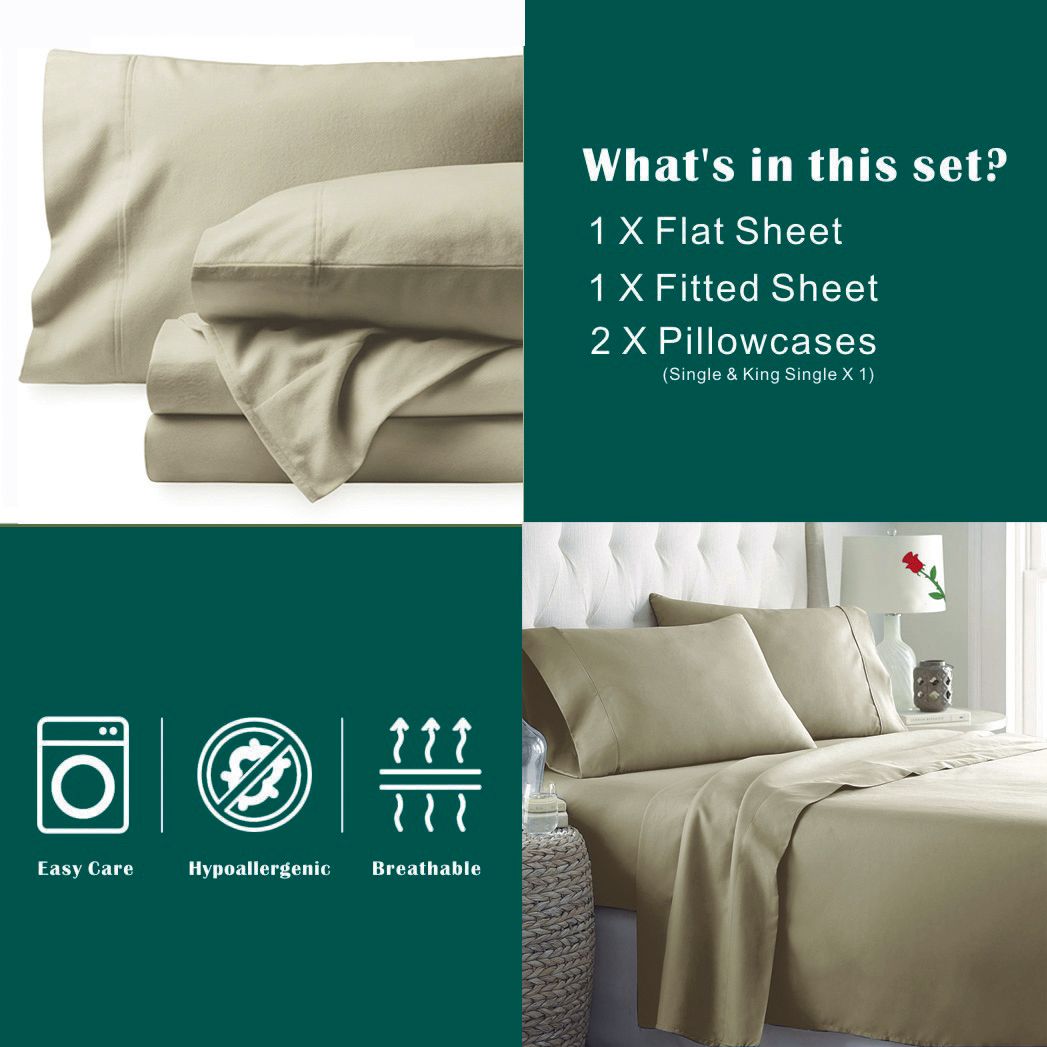 4 Piece Bed Sheet Set- Bedding Sheets & Pillowcases -Breathable Bedding - Wrinkle, Fade, Stain Resistant-Deep Pocket Flat Fitted Bed Sheet Set(Camel Beige,King)