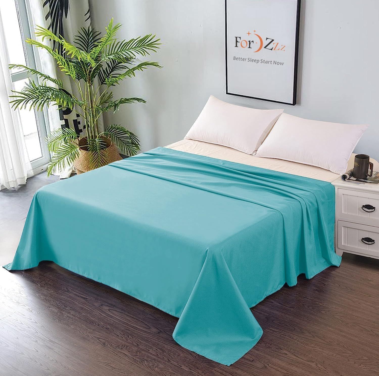 Elegant Comfort Premium Hotel Quality 1-Piece King Flat Sheet, Luxury and Softest 2000 Thread Count Bedding Flat Sheet(King,Ice blue)