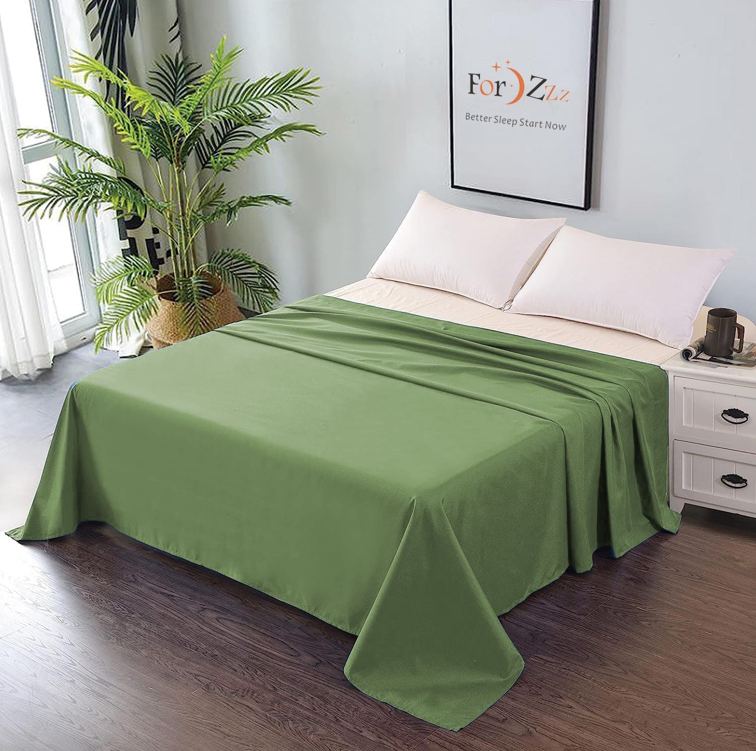 Elegant Comfort Premium Hotel Quality 1-Piece King Flat Sheet, Luxury and Softest 2000 Thread Count Bedding Flat Sheet(King,Olive green)