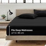 Hotel Quality Fitted Sheet - 1 Piece Fitted Sheet  -Breathable Bedding - Wrinkle, Fade, Stain Resistant- 16inch/40cm Deep Pocket Fitted Bed Sheet-Wrinkle and Fade Resistant,(Black,King)