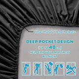 Hotel Quality Fitted Sheet - 1 Piece Fitted Sheet  -Breathable Bedding - Wrinkle, Fade, Stain Resistant- 16inch/40cm Deep Pocket Fitted Bed Sheet-Wrinkle and Fade Resistant,(Black,King)