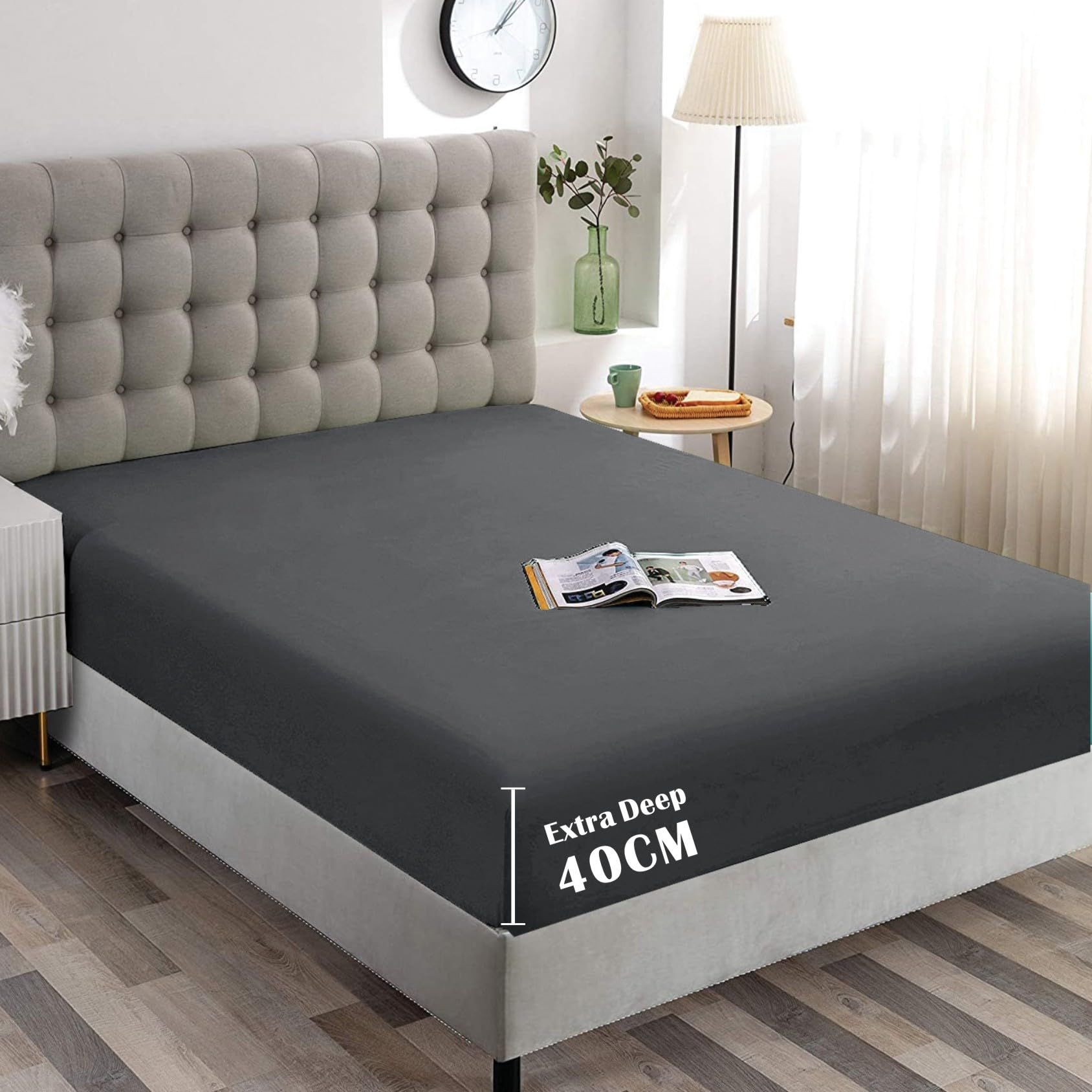 Hotel Quality Fitted Sheet - 1 Piece Fitted Sheet  -Breathable Bedding - Wrinkle, Fade, Stain Resistant- 16inch/40cm Deep Pocket Fitted Bed Sheet-Wrinkle and Fade Resistant,(Dark gray,King)