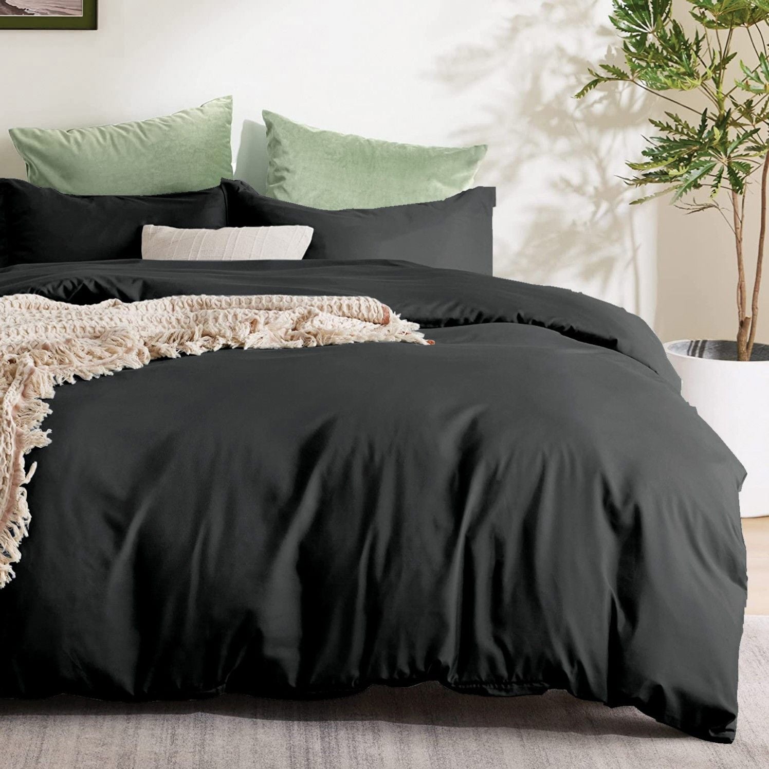 2 Piece Hotel Soft Microfiber Quilt Cover Set-2000TC Duvet/Donna Cover Set & Pillowcases -1 Quilt Cover Zipper Closure & 1 x Pillowcases-Breathable Bedding - Wrinkle, Fade, Stain Resistant(Black,King Single)