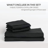 2 Piece Hotel Soft Microfiber Quilt Cover Set-2000TC Duvet/Donna Cover Set & Pillowcases -1 Quilt Cover Zipper Closure & 1 x Pillowcases-Breathable Bedding - Wrinkle, Fade, Stain Resistant(Black,King Single)