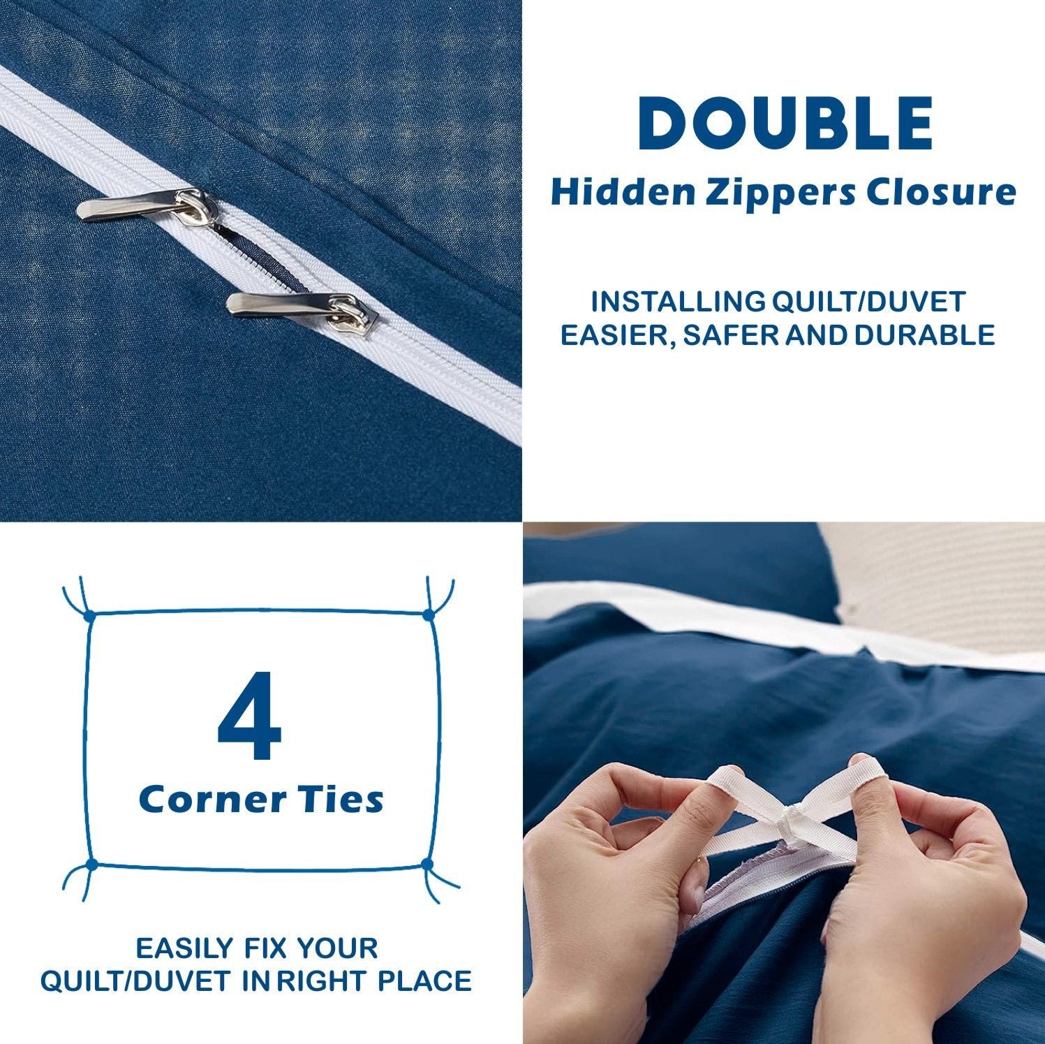 2 Piece Hotel Soft Microfiber Quilt Cover Set-2000TC Duvet/Donna Cover Set & Pillowcases -1 Quilt Cover Zipper Closure & 1 x Pillowcases-Breathable Bedding - Wrinkle, Fade, Stain Resistant(Navy,King Single)