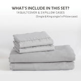 2 Piece Hotel Soft Microfiber Quilt Cover Set-2000TC Duvet/Donna Cover Set & Pillowcases -1 Quilt Cover Zipper Closure & 1 x Pillowcases-Breathable Bedding - Wrinkle, Fade, Stain Resistant(Silver-gray,King Single)