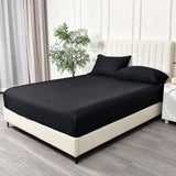 2 Piece Fitted Sheet Set- Fitted Sheet & Pillowcases -Breathable Bedding - Wrinkle, Fade, Stain Resistant- 40cm Deep Pocket Fitted Bed Sheet Set(Black,King Single)