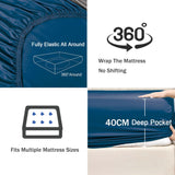 2 Piece Fitted Sheet Set- Fitted Sheet & Pillowcases -Breathable Bedding - Wrinkle, Fade, Stain Resistant- 40cm Deep Pocket Fitted Bed Sheet Set(Navy,King Single)