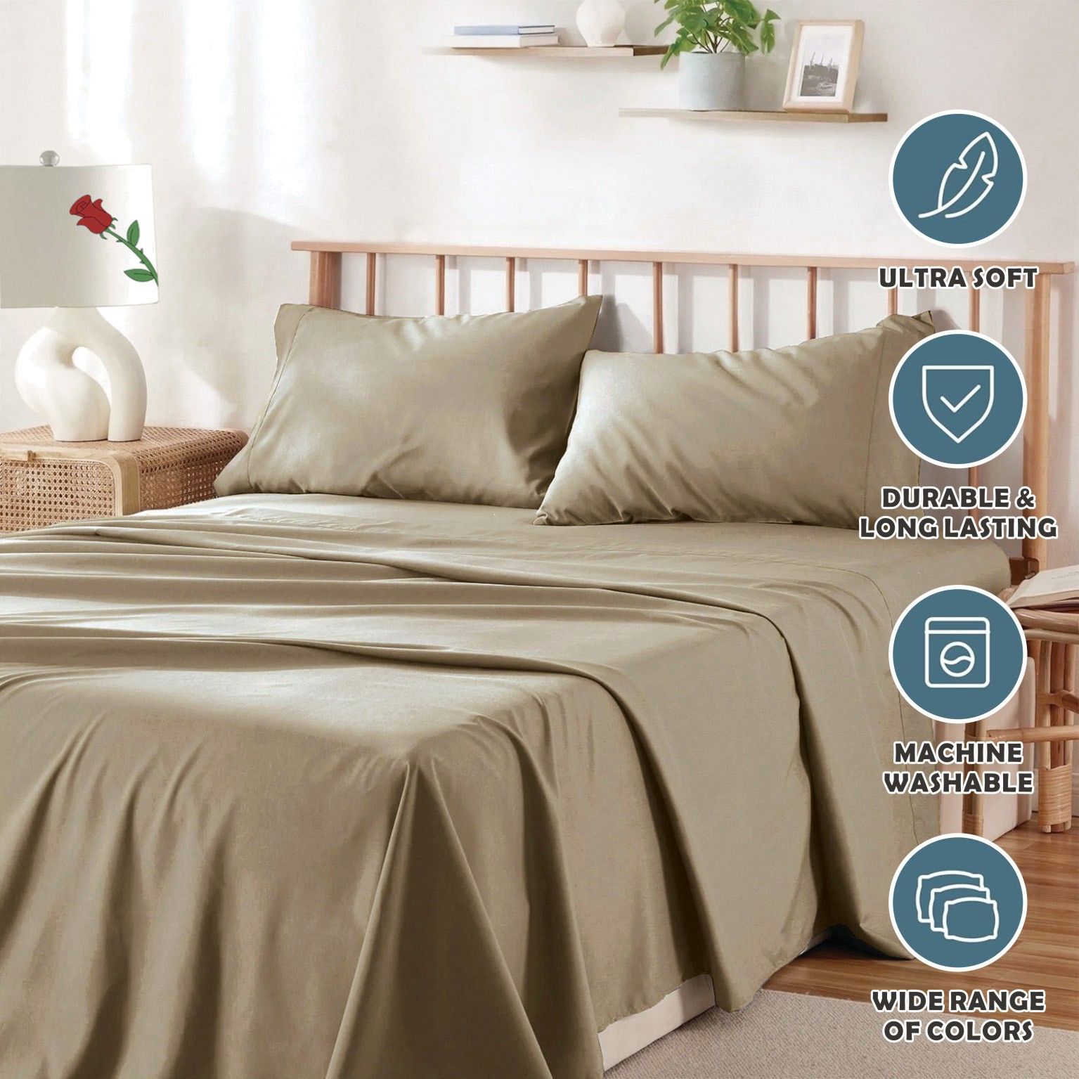 3 Piece Bed Sheet Set- Bedding Sheets & Pillowcases -Breathable Bedding - Wrinkle, Fade, Stain Resistant-Deep Pocket Flat Fitted Bed Sheet Set(Cream White,King Single)