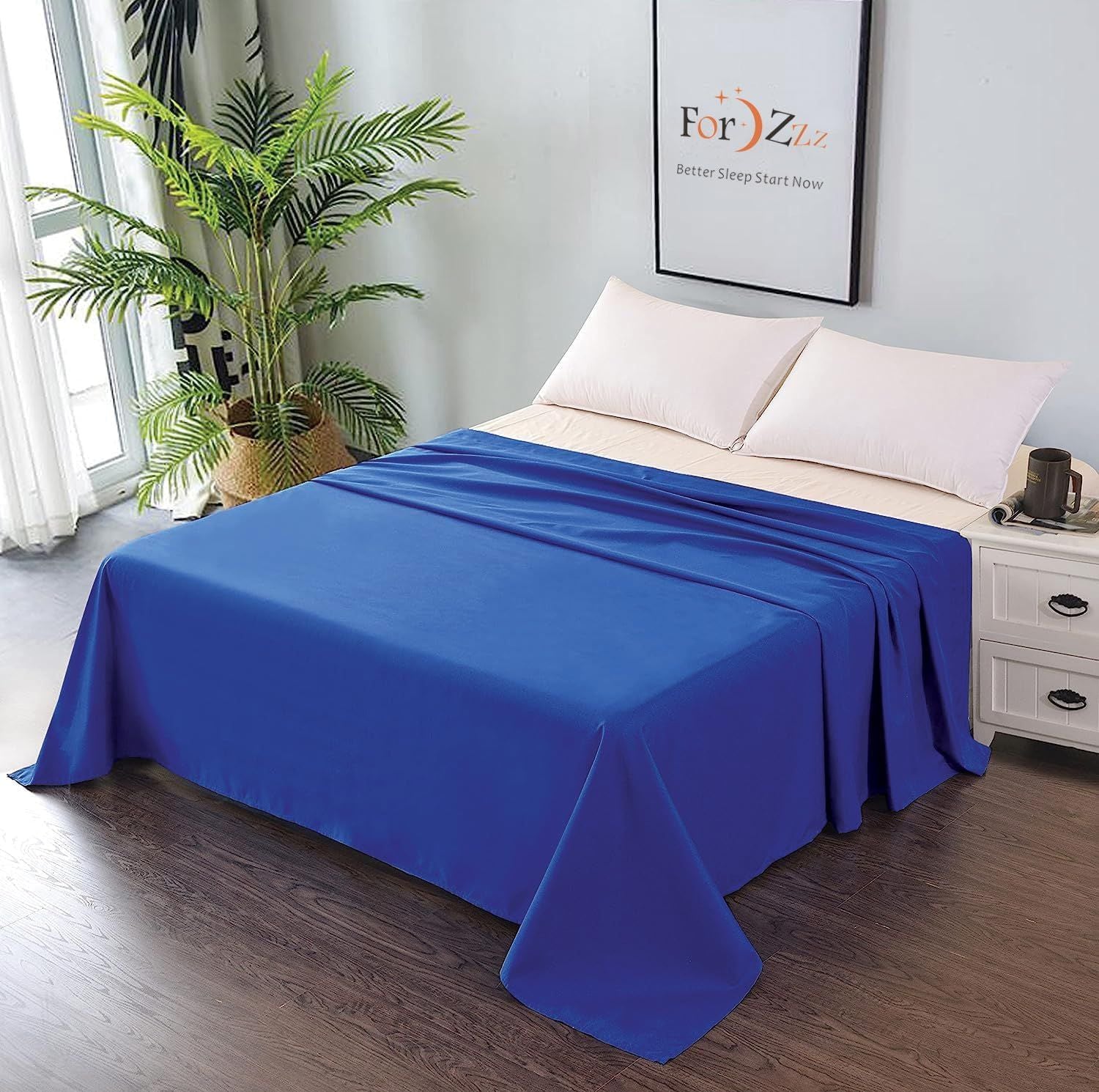 Elegant Comfort Premium Hotel Quality 1-Piece King Single Flat Sheet, Luxury and Softest 2000 Thread Count Bedding Flat Sheet(King Single,Royal blue)