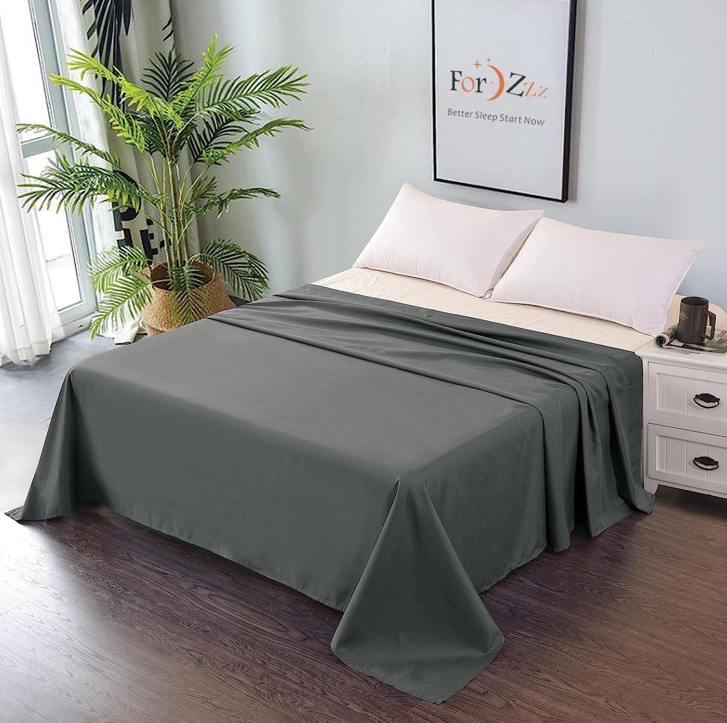 Elegant Comfort Premium Hotel Quality 1-Piece King Single Flat Sheet, Luxury and Softest 2000 Thread Count Bedding Flat Sheet(King Single,Dark gray)
