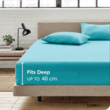 Hotel Quality Fitted Sheet - 1 Piece Fitted Sheet  -Breathable Bedding - Wrinkle, Fade, Stain Resistant- 16inch/40cm Deep Pocket Fitted Bed Sheet-Wrinkle and Fade Resistant,(Ice blue,King Single)