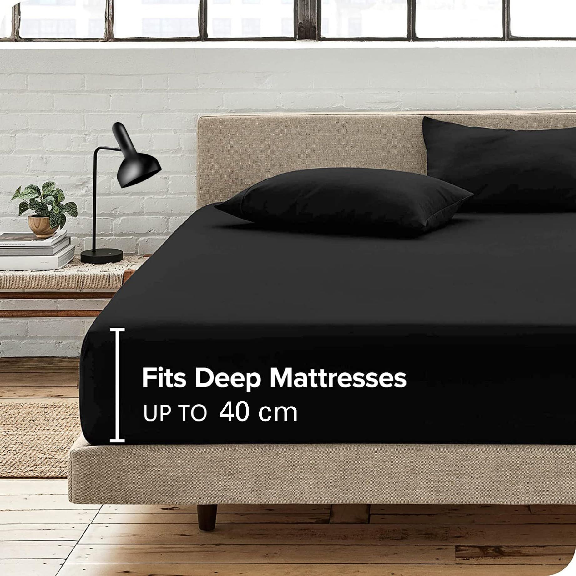 Hotel Quality Fitted Sheet - 1 Piece Fitted Sheet  -Breathable Bedding - Wrinkle, Fade, Stain Resistant- 16inch/40cm Deep Pocket Fitted Bed Sheet-Wrinkle and Fade Resistant,(Black,King Single)