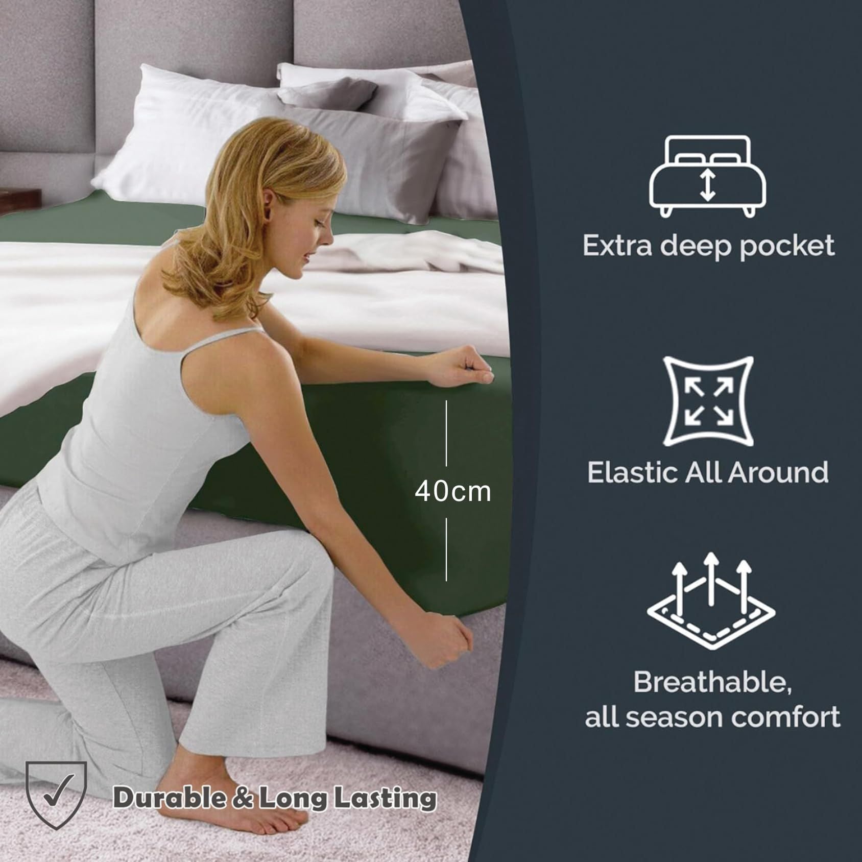 Hotel Quality Fitted Sheet - 1 Piece Fitted Sheet  -Breathable Bedding - Wrinkle, Fade, Stain Resistant- 16inch/40cm Deep Pocket Fitted Bed Sheet-Wrinkle and Fade Resistant,(Olive green,King Single)