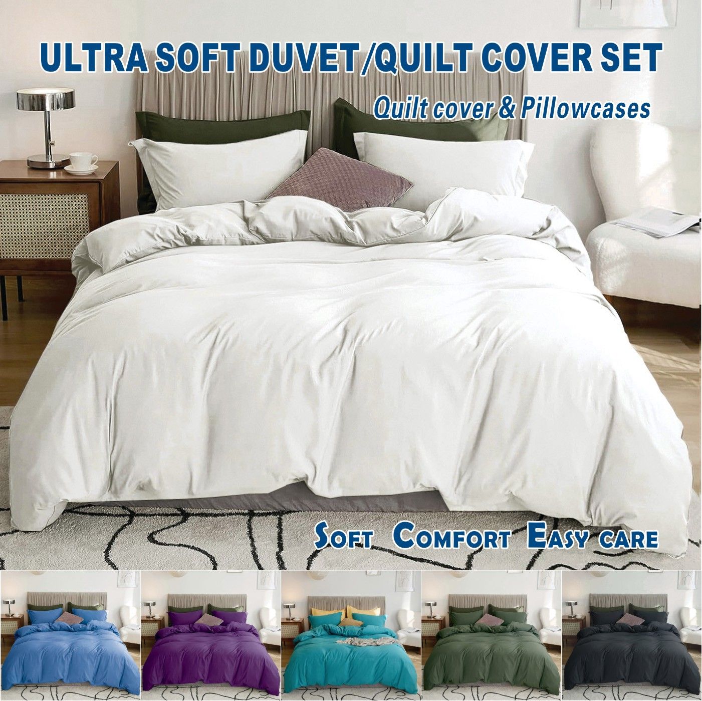 3 Piece Hotel Soft Microfiber Quilt Cover Set-2000TC Duvet/Donna Cover Set & Pillowcases -1 Quilt Cover Zipper Closure & 1 x Pillowcases-Breathable Bedding - Wrinkle, Fade, Stain Resistant(Raw white,Queen)