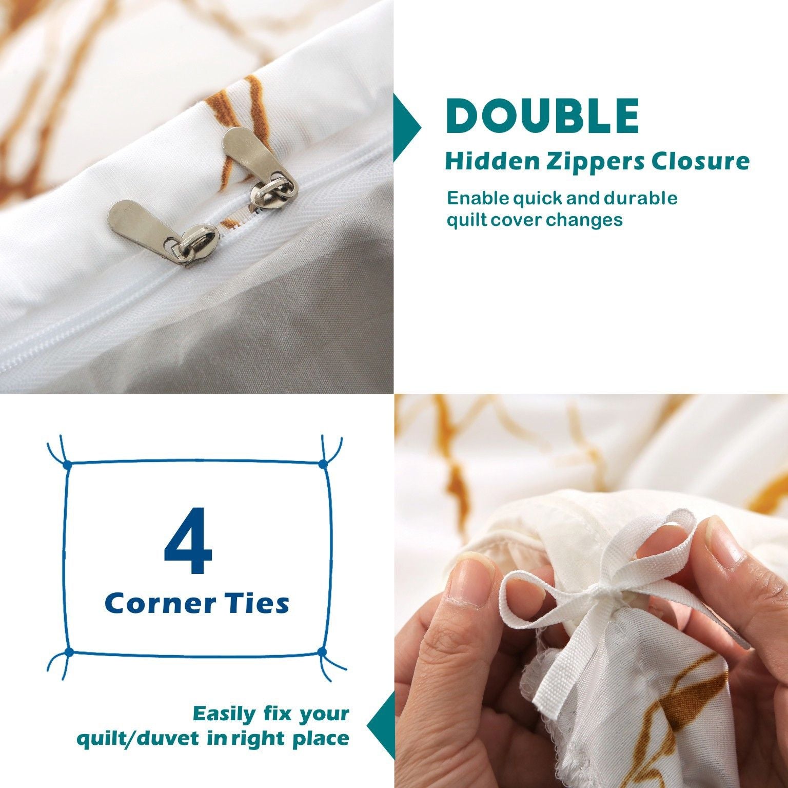 3 Piece Hotel Soft Microfiber Quilt Cover Set-2000TC Duvet/Donna Cover Set & Pillowcases -1 Quilt Cover Zipper Closure & 1 x Pillowcases-Breathable Bedding - Wrinkle, Fade, Stain Resistant(Marble Gleam,Queen)
