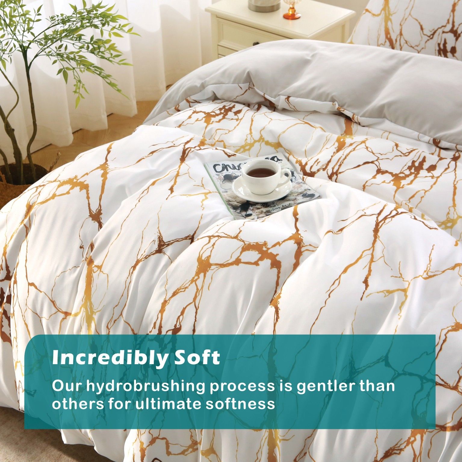 3 Piece Hotel Soft Microfiber Quilt Cover Set-2000TC Duvet/Donna Cover Set & Pillowcases -1 Quilt Cover Zipper Closure & 1 x Pillowcases-Breathable Bedding - Wrinkle, Fade, Stain Resistant(Marble Gleam,Queen)