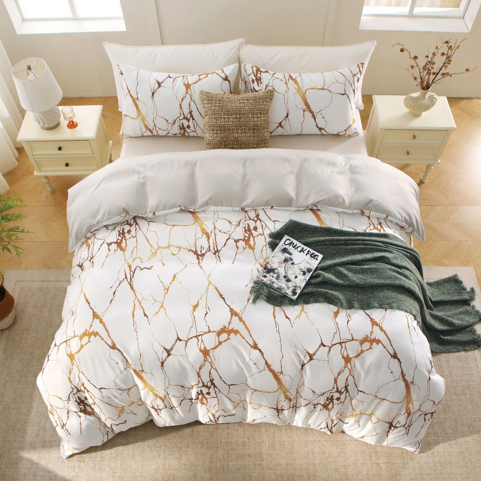 3 Piece Hotel Soft Microfiber Quilt Cover Set-2000TC Duvet/Donna Cover Set & Pillowcases -1 Quilt Cover Zipper Closure & 1 x Pillowcases-Breathable Bedding - Wrinkle, Fade, Stain Resistant(Marble Gleam,Queen)
