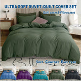 3 Piece Hotel Soft Microfiber Quilt Cover Set-2000TC Duvet/Donna Cover Set & Pillowcases -1 Quilt Cover Zipper Closure & 1 x Pillowcases-Breathable Bedding - Wrinkle, Fade, Stain Resistant(Olive green,Queen)