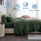 3 Piece Hotel Soft Microfiber Quilt Cover Set-2000TC Duvet/Donna Cover Set & Pillowcases -1 Quilt Cover Zipper Closure & 1 x Pillowcases-Breathable Bedding - Wrinkle, Fade, Stain Resistant(Olive green,Queen)