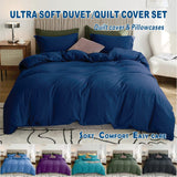 3 Piece Hotel Soft Microfiber Quilt Cover Set-2000TC Duvet/Donna Cover Set & Pillowcases -1 Quilt Cover Zipper Closure & 1 x Pillowcases-Breathable Bedding - Wrinkle, Fade, Stain Resistant(Navy,Queen)