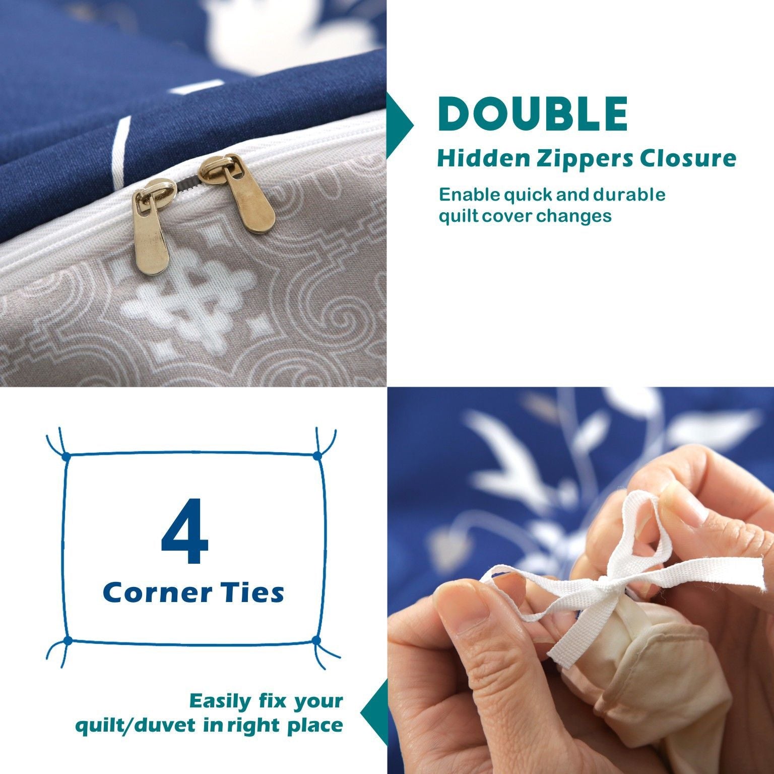 3 Piece Hotel Soft Microfiber Quilt Cover Set-2000TC Duvet/Donna Cover Set & Pillowcases -1 Quilt Cover Zipper Closure & 1 x Pillowcases-Breathable Bedding - Wrinkle, Fade, Stain Resistant(Navy Floral,Queen)