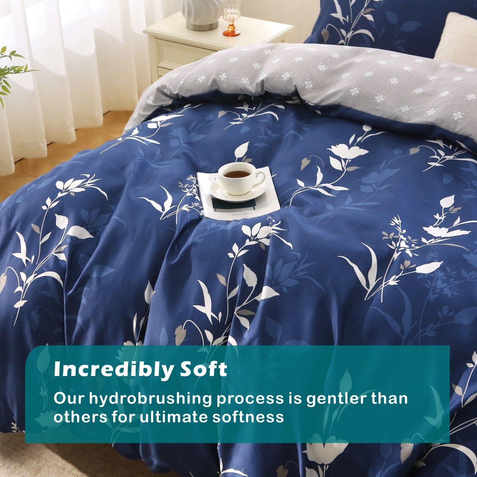 3 Piece Hotel Soft Microfiber Quilt Cover Set-2000TC Duvet/Donna Cover Set & Pillowcases -1 Quilt Cover Zipper Closure & 1 x Pillowcases-Breathable Bedding - Wrinkle, Fade, Stain Resistant(Navy Floral,Queen)