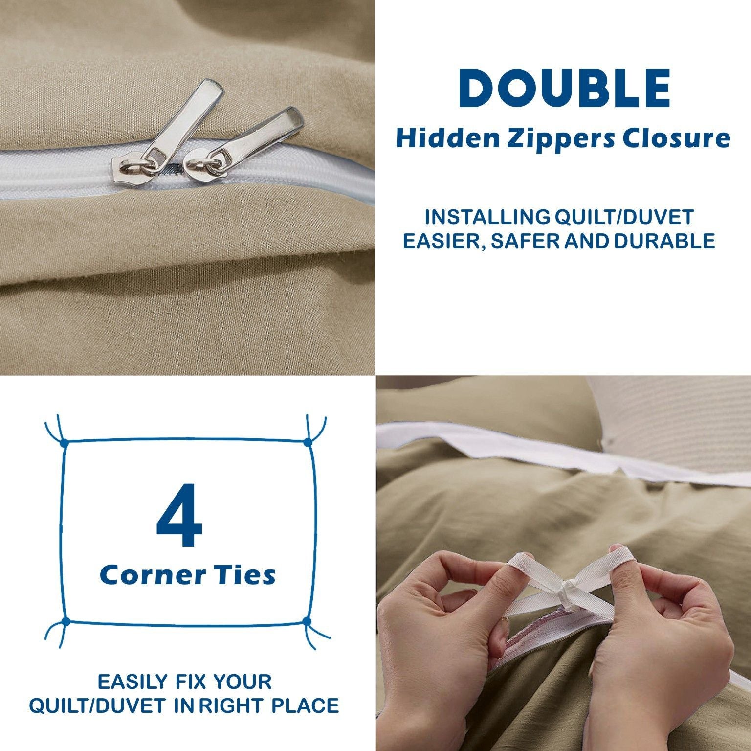3 Piece Hotel Soft Microfiber Quilt Cover Set-2000TC Duvet/Donna Cover Set & Pillowcases -1 Quilt Cover Zipper Closure & 1 x Pillowcases-Breathable Bedding - Wrinkle, Fade, Stain Resistant(Camel Beige,Queen)