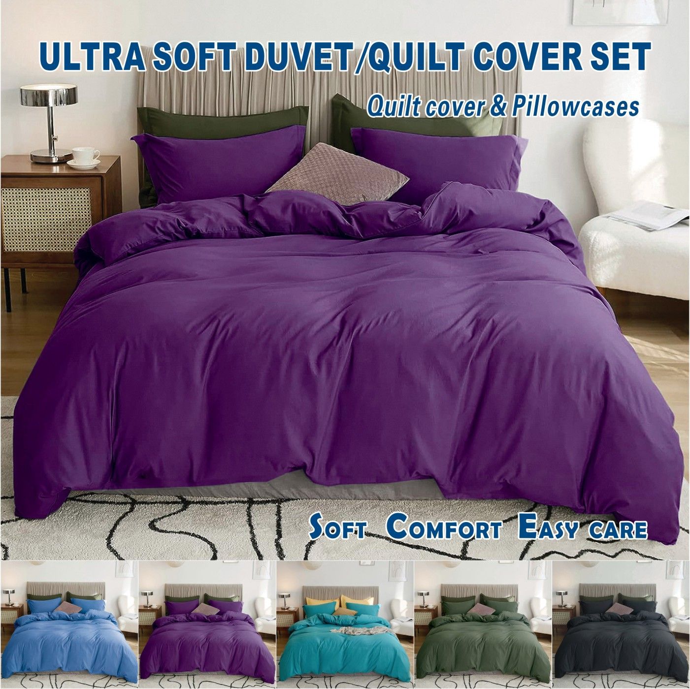 3 Piece Hotel Soft Microfiber Quilt Cover Set-2000TC Duvet/Donna Cover Set & Pillowcases -1 Quilt Cover Zipper Closure & 1 x Pillowcases-Breathable Bedding - Wrinkle, Fade, Stain Resistant(Purple,Queen)