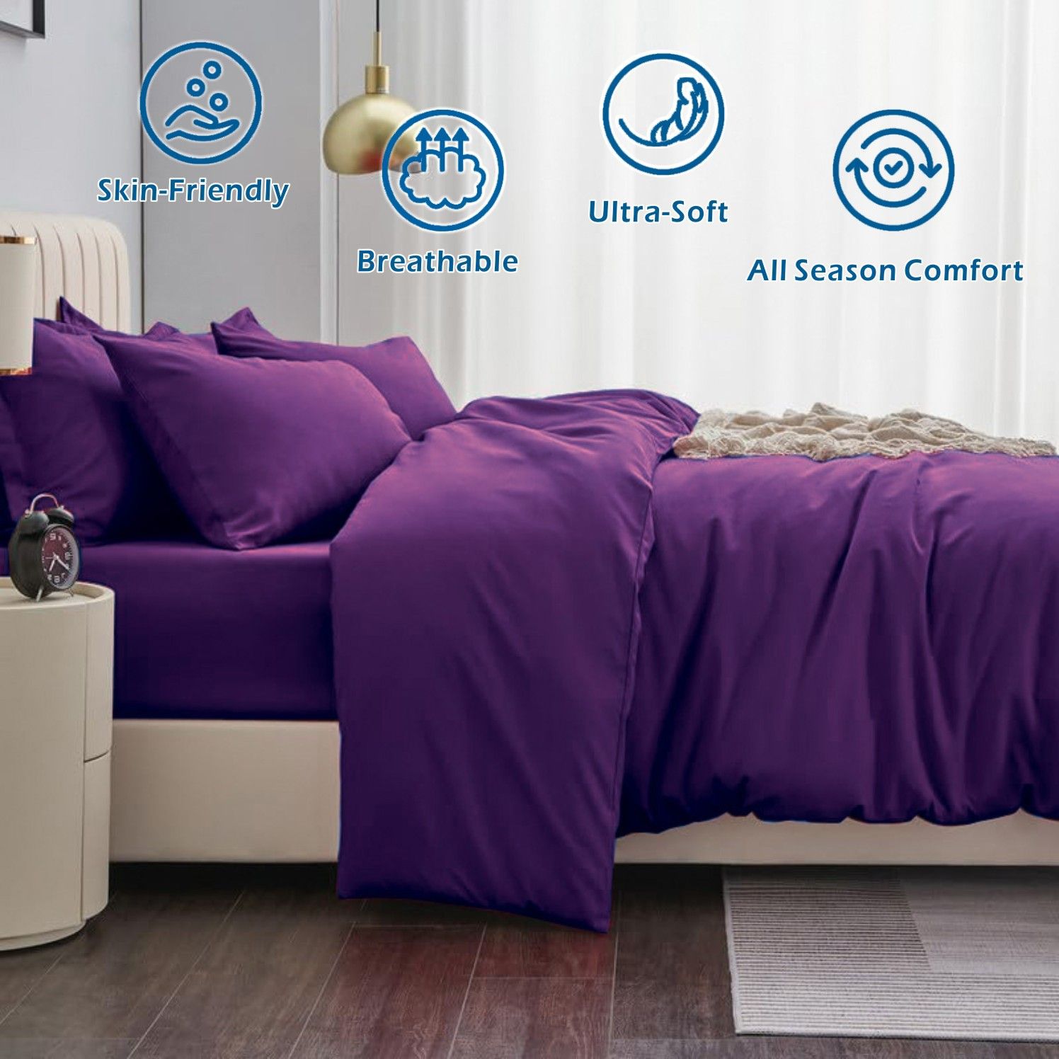 3 Piece Hotel Soft Microfiber Quilt Cover Set-2000TC Duvet/Donna Cover Set & Pillowcases -1 Quilt Cover Zipper Closure & 1 x Pillowcases-Breathable Bedding - Wrinkle, Fade, Stain Resistant(Purple,Queen)