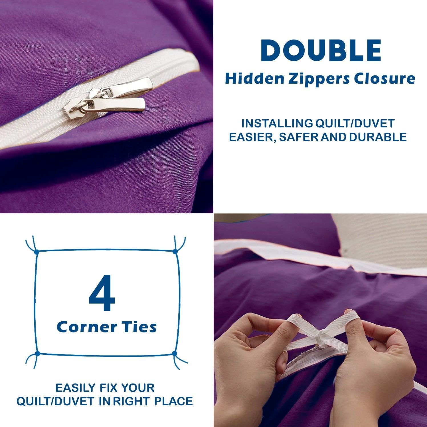 3 Piece Hotel Soft Microfiber Quilt Cover Set-2000TC Duvet/Donna Cover Set & Pillowcases -1 Quilt Cover Zipper Closure & 1 x Pillowcases-Breathable Bedding - Wrinkle, Fade, Stain Resistant(Purple,Queen)
