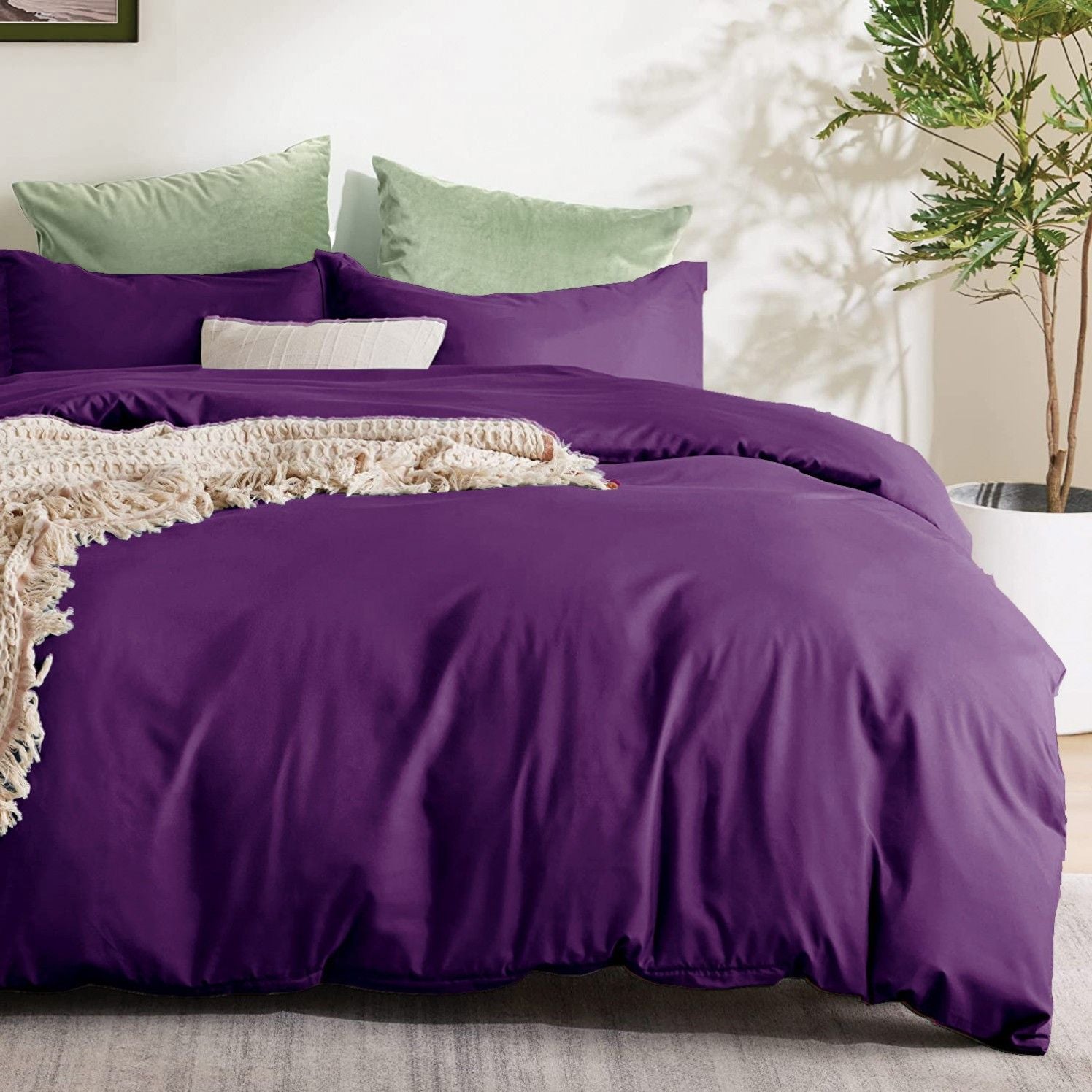 3 Piece Hotel Soft Microfiber Quilt Cover Set-2000TC Duvet/Donna Cover Set & Pillowcases -1 Quilt Cover Zipper Closure & 1 x Pillowcases-Breathable Bedding - Wrinkle, Fade, Stain Resistant(Purple,Queen)