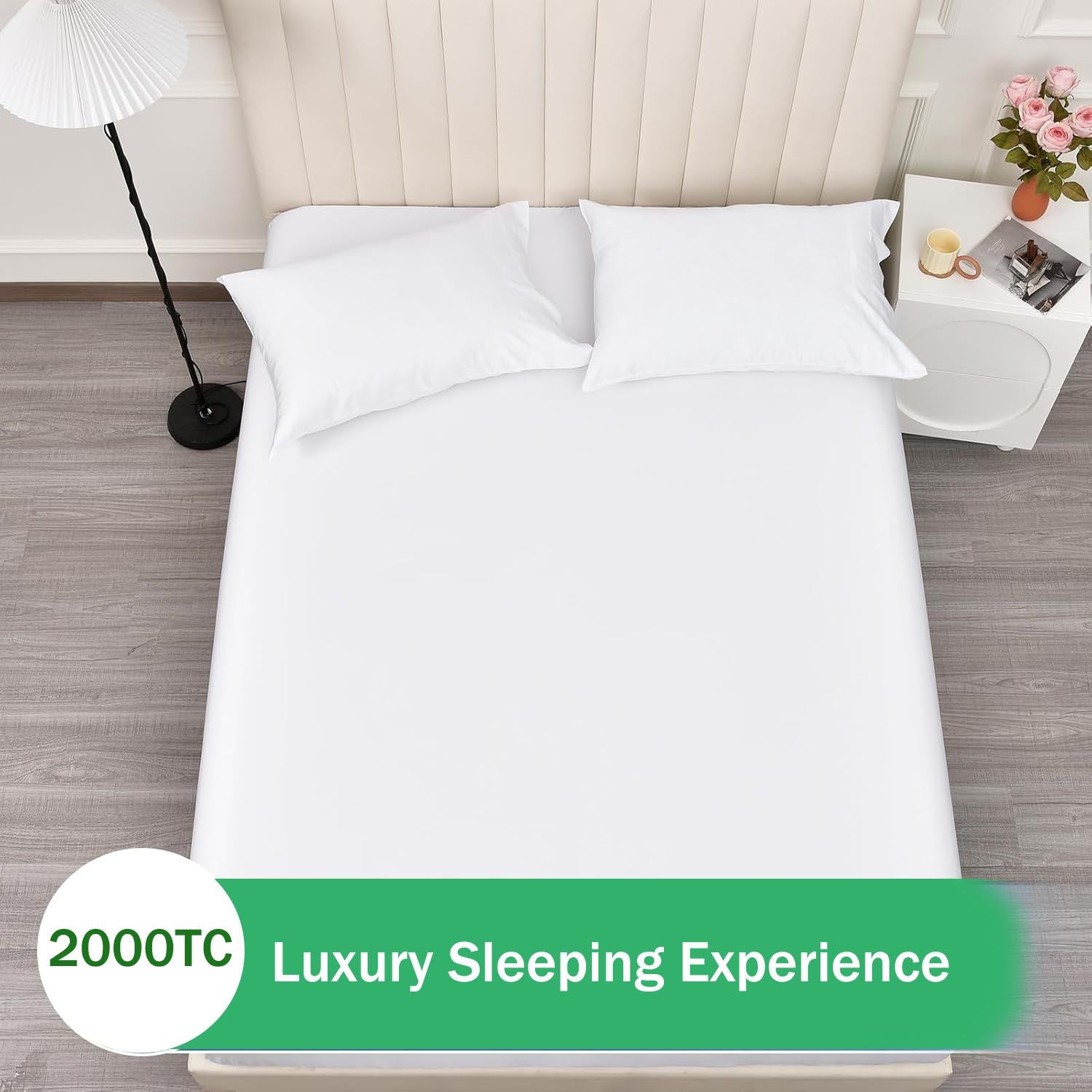 3 Piece Fitted Sheet Set- Fitted Sheet & Pillowcases -Breathable Bedding - Wrinkle, Fade, Stain Resistant- 40cm Deep Pocket Fitted Bed Sheet Set(White,Queen)
