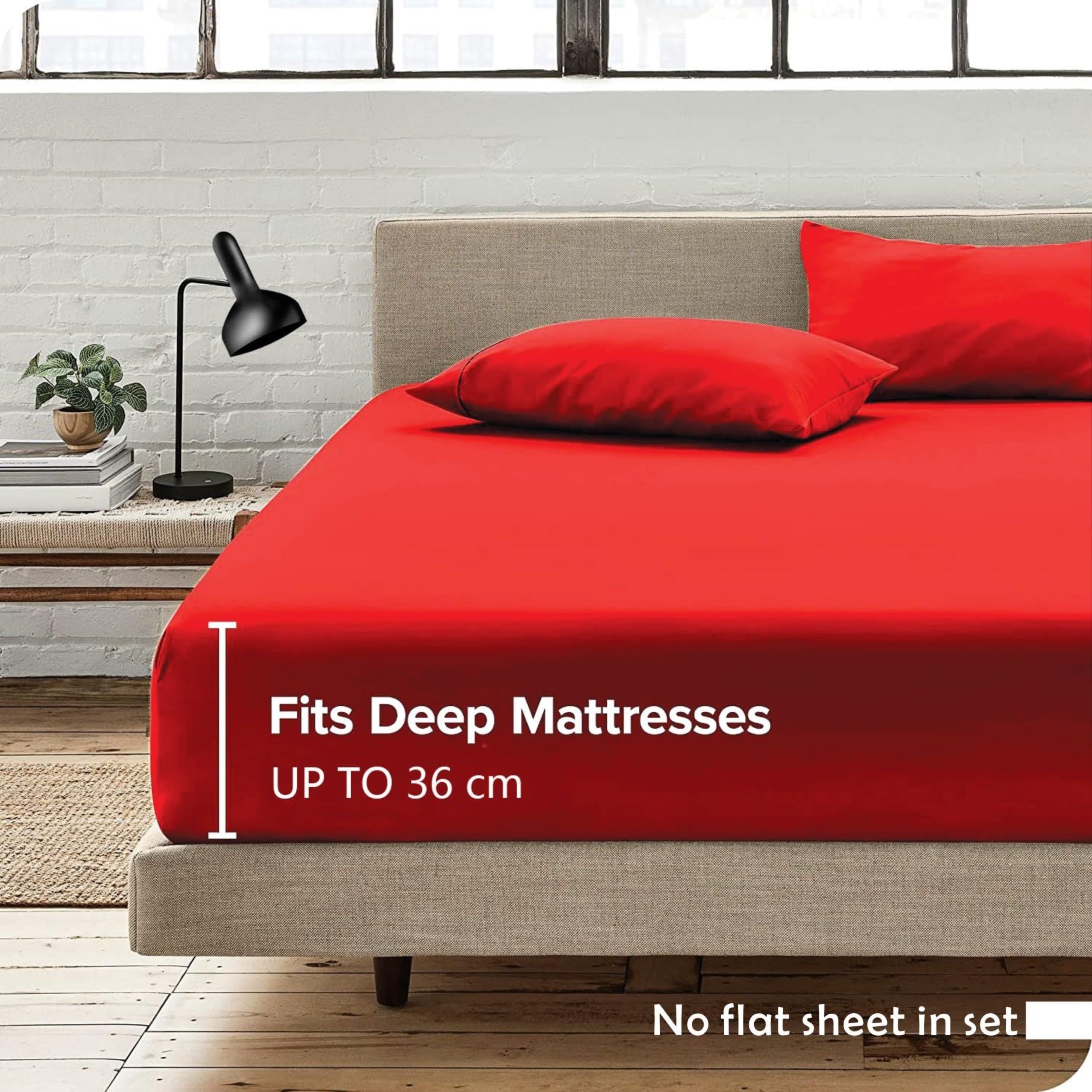 3 Piece Fitted Sheet Set- Fitted Sheet & Pillowcases -Breathable Bedding - Wrinkle, Fade, Stain Resistant- 40cm Deep Pocket Fitted Bed Sheet Set(Red,Queen)