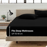 3 Piece Fitted Sheet Set- Fitted Sheet & Pillowcases -Breathable Bedding - Wrinkle, Fade, Stain Resistant- 40cm Deep Pocket Fitted Bed Sheet Set(Black,Queen)