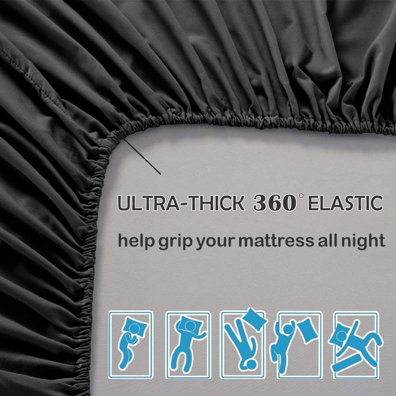 3 Piece Fitted Sheet Set- Fitted Sheet & Pillowcases -Breathable Bedding - Wrinkle, Fade, Stain Resistant- 40cm Deep Pocket Fitted Bed Sheet Set(Black,Queen)