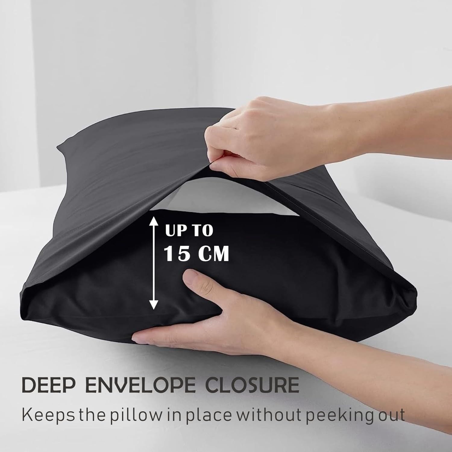 3 Piece Fitted Sheet Set- Fitted Sheet & Pillowcases -Breathable Bedding - Wrinkle, Fade, Stain Resistant- 40cm Deep Pocket Fitted Bed Sheet Set(Black,Queen)