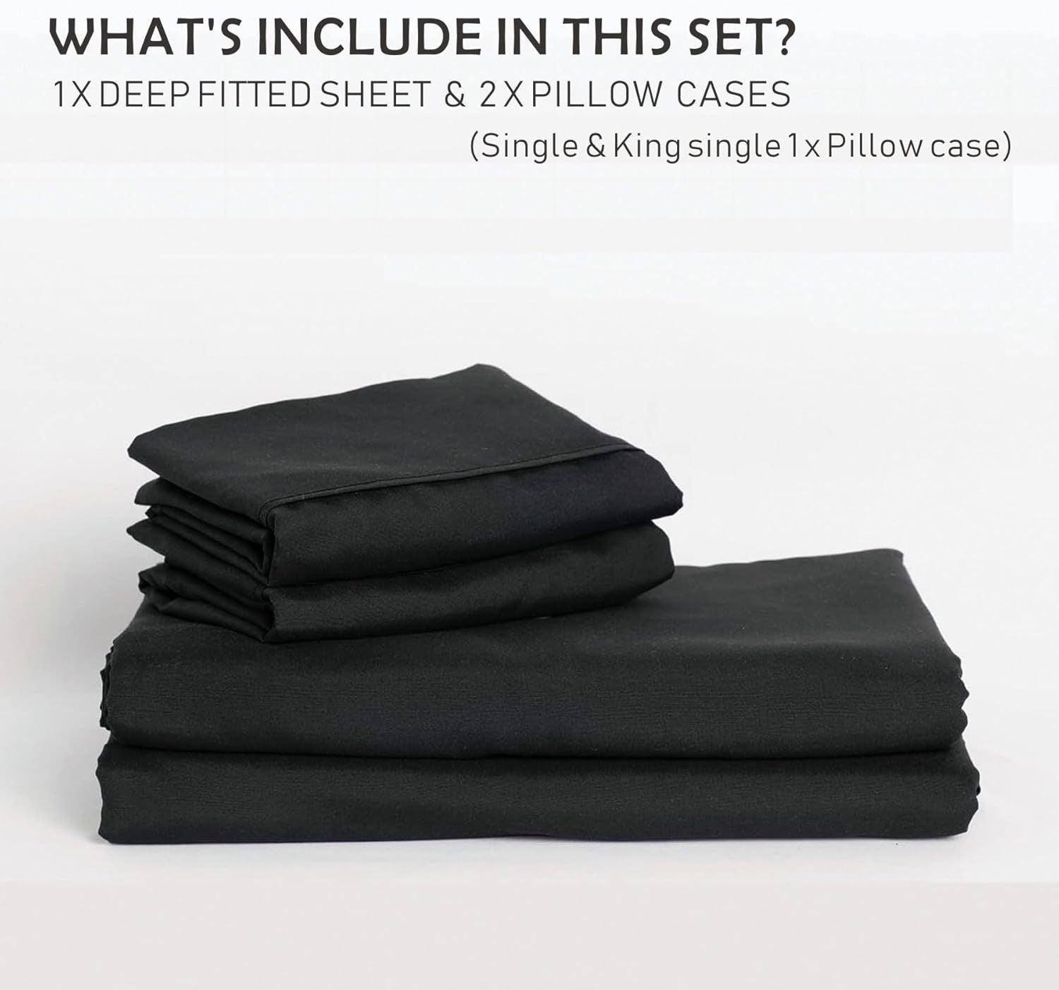 3 Piece Fitted Sheet Set- Fitted Sheet & Pillowcases -Breathable Bedding - Wrinkle, Fade, Stain Resistant- 40cm Deep Pocket Fitted Bed Sheet Set(Black,Queen)