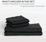3 Piece Fitted Sheet Set- Fitted Sheet & Pillowcases -Breathable Bedding - Wrinkle, Fade, Stain Resistant- 40cm Deep Pocket Fitted Bed Sheet Set(Black,Queen)
