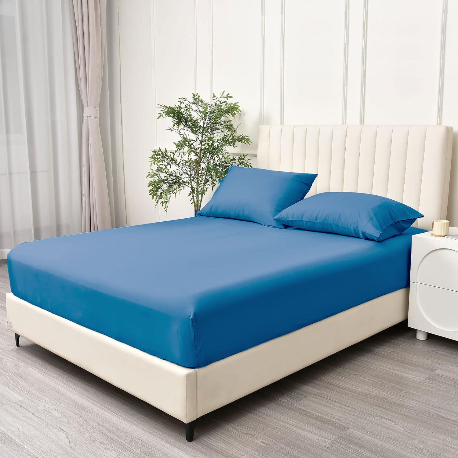 3 Piece Fitted Sheet Set- Fitted Sheet & Pillowcases -Breathable Bedding - Wrinkle, Fade, Stain Resistant- 40cm Deep Pocket Fitted Bed Sheet Set(Ocean,Queen)