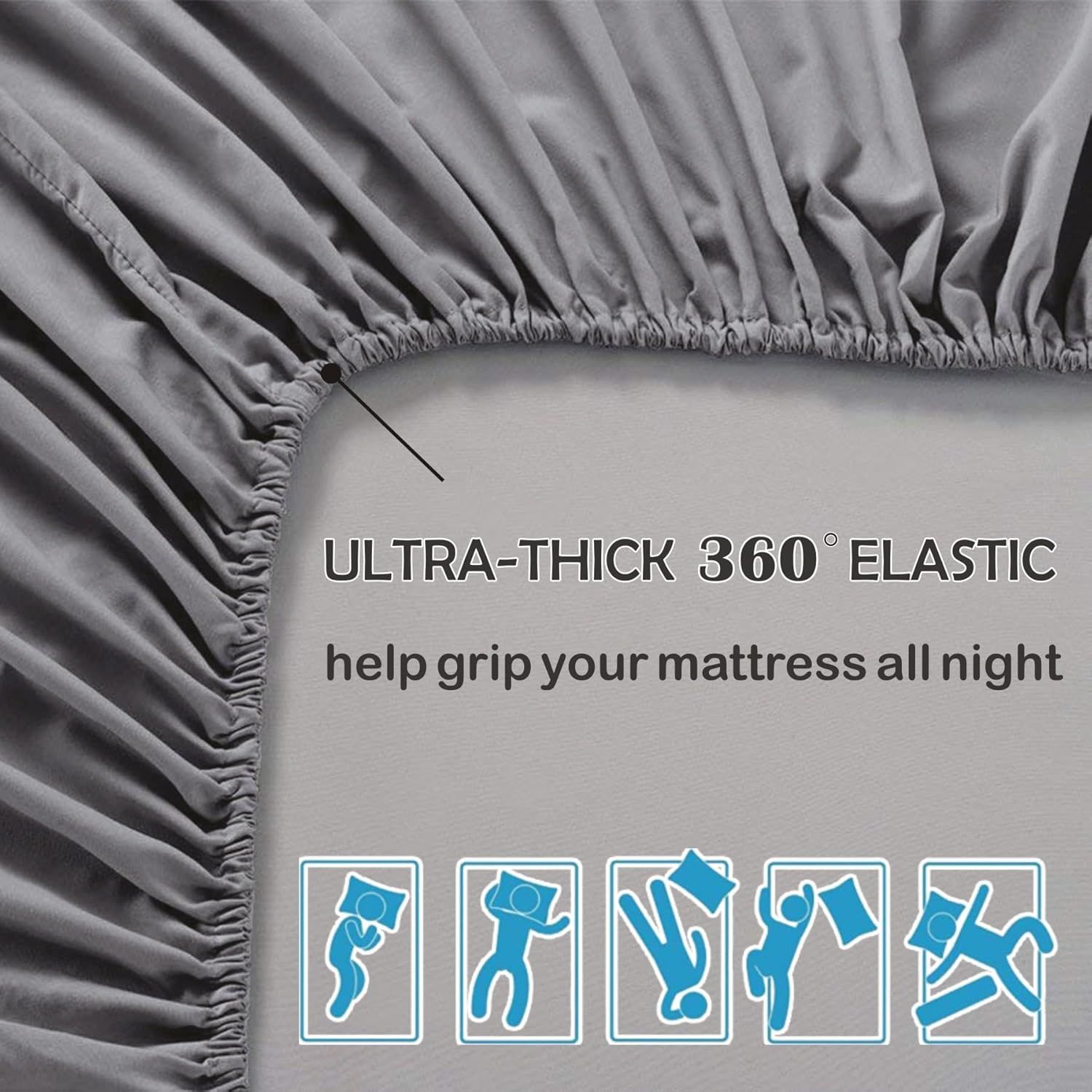 3 Piece Fitted Sheet Set- Fitted Sheet & Pillowcases -Breathable Bedding - Wrinkle, Fade, Stain Resistant- 40cm Deep Pocket Fitted Bed Sheet Set(Grey,Queen)