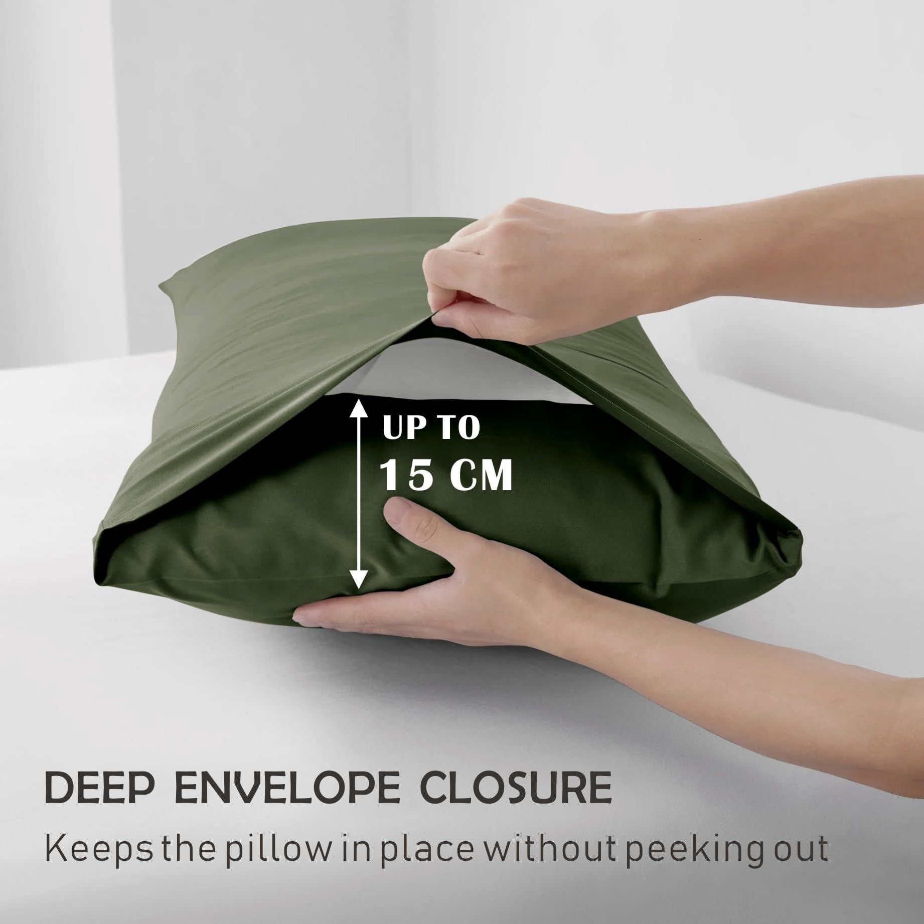 3 Piece Fitted Sheet Set- Fitted Sheet & Pillowcases -Breathable Bedding - Wrinkle, Fade, Stain Resistant- 40cm Deep Pocket Fitted Bed Sheet Set(Olive green,Queen)