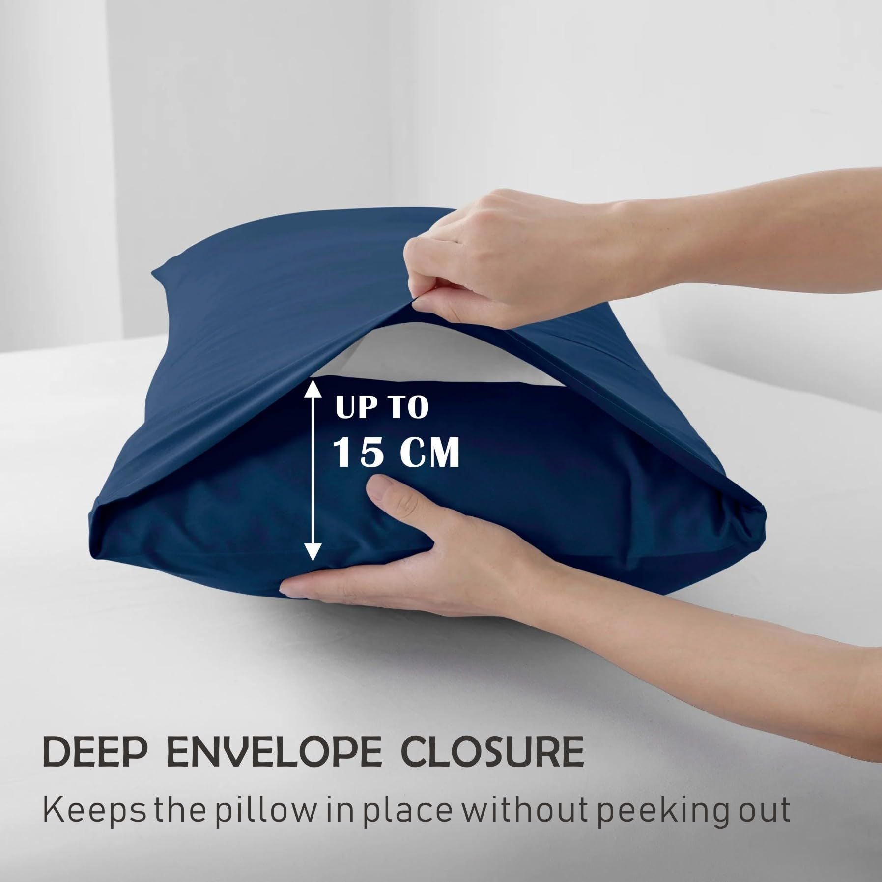 3 Piece Fitted Sheet Set- Fitted Sheet & Pillowcases -Breathable Bedding - Wrinkle, Fade, Stain Resistant- 40cm Deep Pocket Fitted Bed Sheet Set(Navy,Queen)