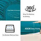 3 Piece Fitted Sheet Set- Fitted Sheet & Pillowcases -Breathable Bedding - Wrinkle, Fade, Stain Resistant- 40cm Deep Pocket Fitted Bed Sheet Set(Biscay blue,Queen)