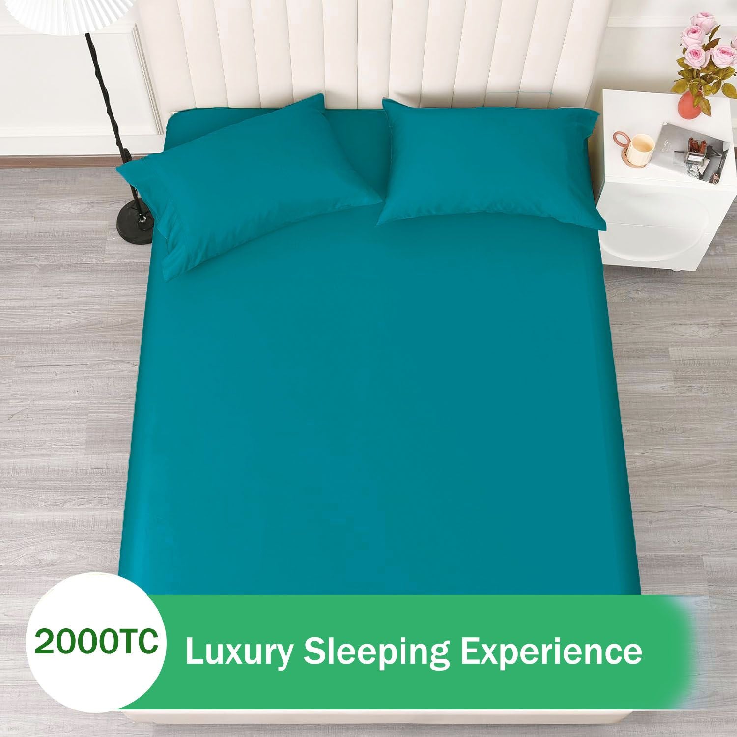 3 Piece Fitted Sheet Set- Fitted Sheet & Pillowcases -Breathable Bedding - Wrinkle, Fade, Stain Resistant- 40cm Deep Pocket Fitted Bed Sheet Set(Biscay blue,Queen)